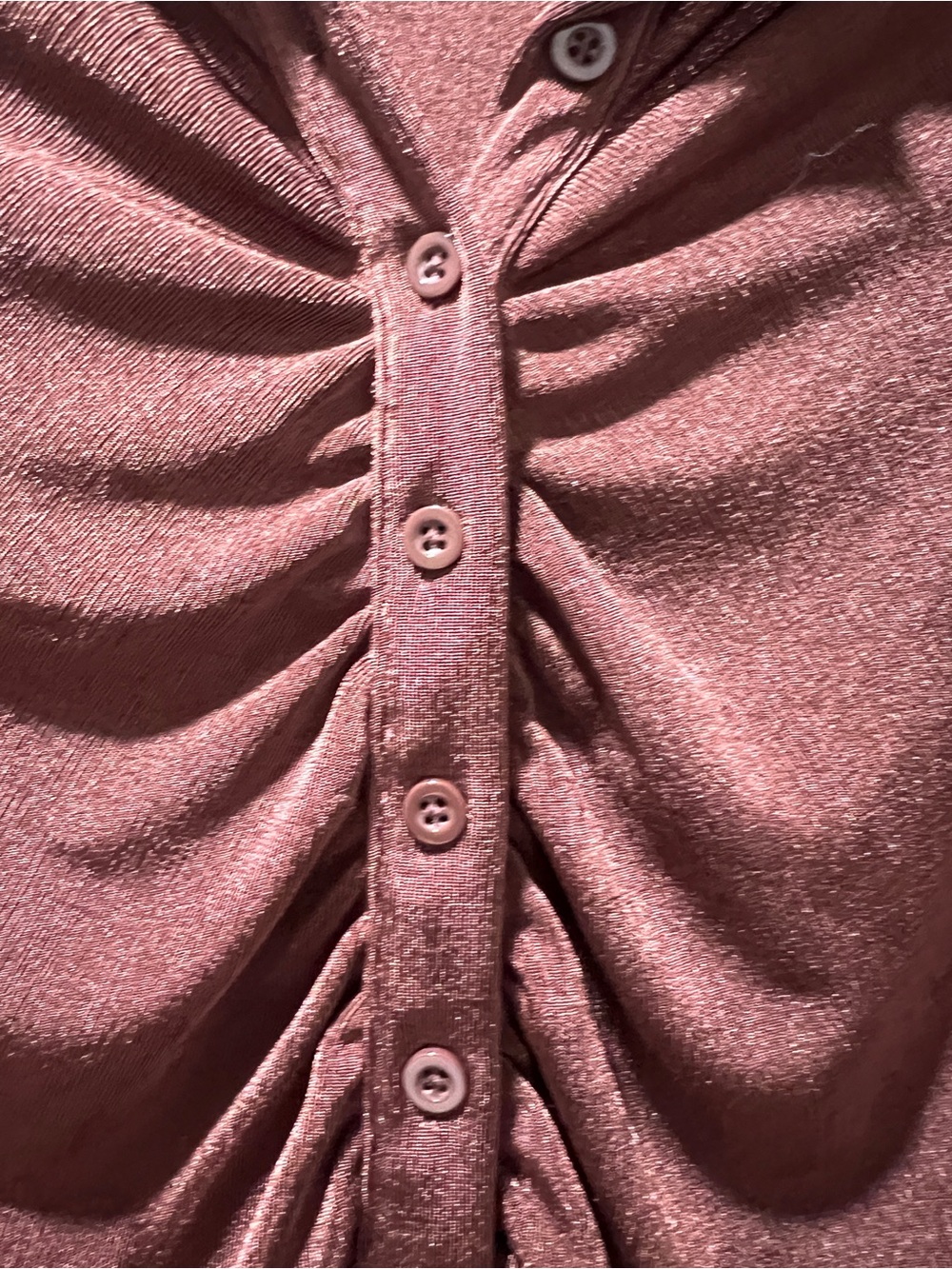 Garage Button-Front Ruched Collared Top - Burgundy - Picture 4 of 6